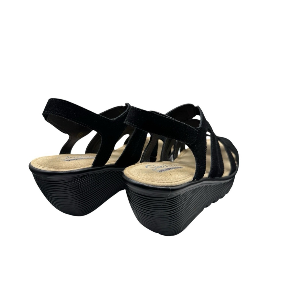 Skechers Wedge Memory Foam Black Suede Sandals Size 8 - Picture 8 of 14